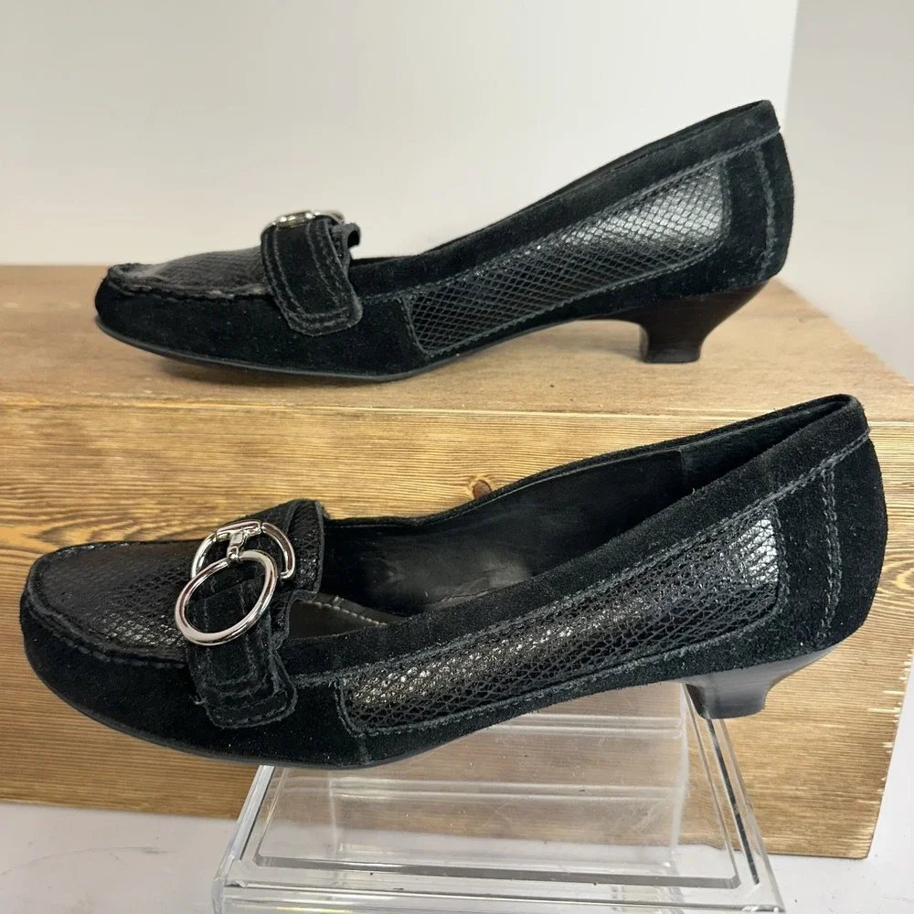 Alex Marie Heeled Loafers Womens 8.5 M Horse Bit Buckle Reptile Snake Old Money